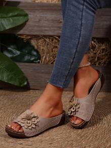 Sandali con zeppa spessa da donna, ciabatte con plateau, impermeabili e antiscivolo, scarpe casual estive con apertura sul davanti e decorazione floreale