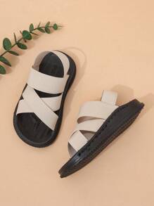 Infant Flat Elastic Strap Sandals, Baby Anti-Slip Beach Slippers - Beige - View 5