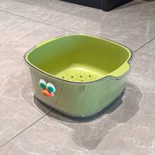 Double Layer Dopamine Drainage Basket, Household Cute Fruit Basket, Cleaning And Filtering 2-In-1 Thickened Fruit Tray, Vegetable Basket,Kitchen Items For Ultimate Kitchen Efficiency With Cozy Fall& Winter Styles