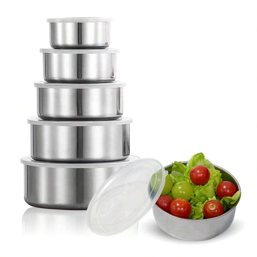 airskyce 5 Packs Stainless Steel Storage Containers With Sealed Food Storage Containers With Lid, Kitchen Storage Containers, High Pasta Kitchen Jars And Food Storage Cabinets - Silver - View 1