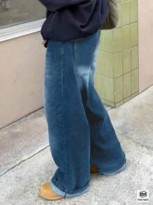 欧美街头风新款宽松休闲修身直筒女式牛仔裤，春秋季