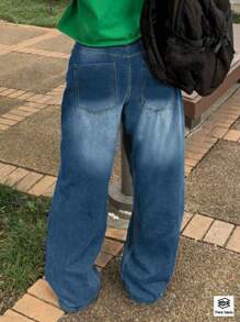 欧美街头风新款宽松休闲修身直筒女式牛仔裤，春秋季