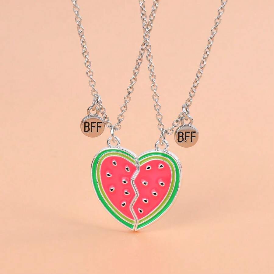 2Pcs/Set Sweet Summer Watermelon Pendant Best Friend Necklace For Girls Fashion Friendship Gifts