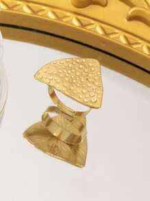 1 件时尚金色不锈钢三角形纹理开口戒指，适合女性日常佩戴和送礼