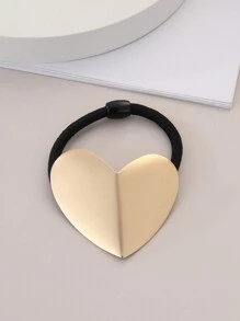 1pc Elegant Fashion Versatile Hair Tie, Metallic Heart Shaped Scrunchie, High Elasticity Ponytail Holder For Daily Use - Gold - View 2