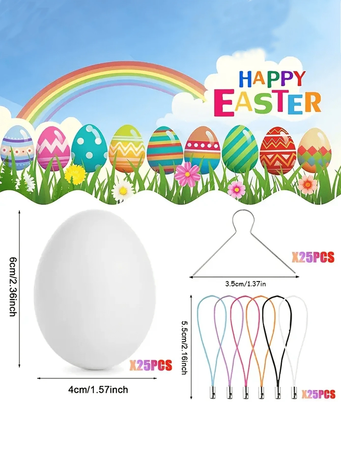 Pack De 25 œufs De Pâques En Plastique Blanc Avec Crochets, œufs Décoratifs Sans Plumes Pour La