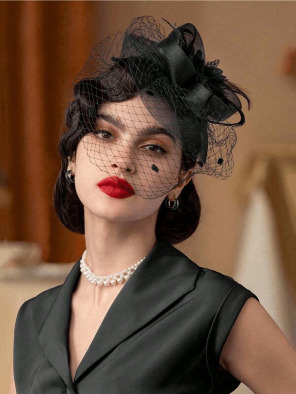1 Stück schwarze Fascinator Hüte 20er 50er Jahre Hut Pillbox Hut Teegesellschaft Kopfbedeckung mit Schleier für Mädchen und Frauen Halloween