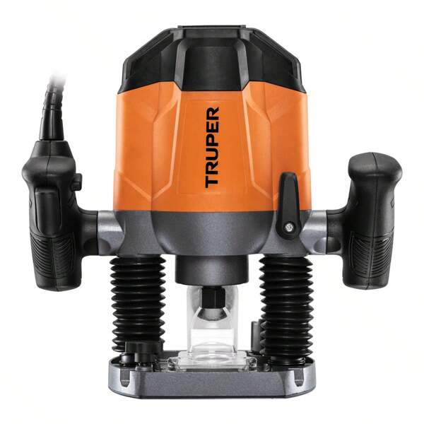 Router 1,200W, 1-3/4 HP TRUPER PRO. La herramienta ideal para carpintería en México. Su potente motor de 1,200 W con balero de bolas ofrece mayor vida útil y rendimiento. Ajuste  de profundidad y base regulable para cortes precisos y uniformes. Con velocidad variable de 7 niveles, se adapta a distintos materiales, evitando errores y retrabajos. Mangos antiderrapantes para un manejo seguro y cómodo. Olvídate de acabados irregulares y mejora tu productividad en carpintería con esta herramienta profesional.