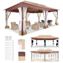COBIZI Gazebo 12x20 With Upgraded Cold Resistant Curtains Nets Outdoor Gazebo Winter Gazebo Heavy Duty Gazebo Double Roof With Metal Frame Pavilion Tent For Patio