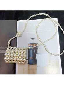 1 件迷你手工串珠珍珠斜挎包，时尚口红编织包，适合女孩 - 均碼 - 查看 8