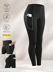 Leggings mit Taschen für Frauen, Hoher Bund undurchsichtige Bauchkontrolle Leggings in Große Größen, Sport Leggings mit hohem Bund, Fitness Laufhose mit Taschen