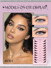 GROINNEYA 10 对半睫毛透明带状睫毛猫眼假睫毛短款柔软 3d 仿貂毛睫毛柔软自然妆容（10B-1）条状睫毛、睫毛、睫毛、假睫毛