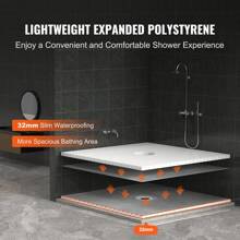 SKYSHALO Shower Curb Kit, 60"X38"/  36"X36"/48"X72"/ 72"X72" Shower Pan Kit With 6.3" Offset Drain Or Central Drain, Lightweight EPS Shower Installation Kits With 2 Waterproof Cloths, Shower Pan Slope Sticks Fit For Bathroom