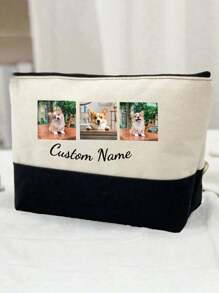 1pc Custom Pet Photo Makeup Bags, Cute Dog Themed Gifts, Pet Lover Travel Cosmetic Bag, Zipper Pouch For Teens Daughter Sister, Funny Pet Stuff Birthday Christmas Decorations Makeup Organizer Makeup Storage Bag Mini Pouch Travel Small Makeup Case Accessories Make Up Holder Brush Bag Make Up Container Cosmetic Bag Travel Essentials Ladies Accessories Travelling Stuff School Supplies Make Up Bag Holiday Essentials Makeup Pouch Holiday Winter