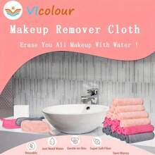 3/5 件装柔软超细纤维洁面巾，卸妆毛巾带挂环，温和呵护肌肤，可清洗可重复使用 - 彩色 - 查看 10