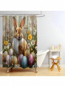 Juego de cortina de ducha de 1 pieza/4 piezas con diseño de flores de primavera, mariposa, conejo y huevo, cortina impermeable con 12 ganchos, alfombra de baño, felpudo en forma de U, tapa del inodoro, divisor de baño, accesorios de baño, decoración de baño, flores del Día de la Madre, regalos personalizados para mamá, regalos de última hora, ideas para el Día de la Madre, regalos para el Domingo de la Madre, tarjetas hechas a mano para mamá, mejores regalos del Día de la Madre de menos de $50