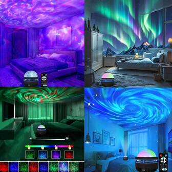 1 قطعة مصباح إضاءة تغيير لوني ،مع وضعيات إضاءة متعددة، مناسب لغرف المعيشة وغرف النوم،مصباح مزود بتأثيرات سماء مرصعة بالنجوم وموجات مائية ،يعمل بالطاقة من USB، خيار مثالي لديكور المنزل وهدايا المناسبات