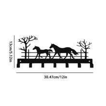 Metal Key Holder For Wall, Metal Key Organizer Wall Decorative With 7 Hooks, Black Wall Mount Key Holder For Entryway Front Door Hallway Office (Horse) Gifts Birthday Graduation