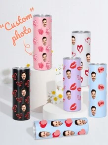 1 pieza Botella de agua personalizada de 600ml/20oz, taza personalizada con foto, taza de café de carro, taza recta portátil. Taza personalizada resistente al calor. Regalo para familia, amigos, parejas. San Valentín, Año Nuevo, Vacaciones, Regalos de Boda.