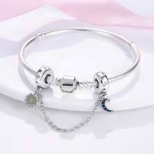 1 pieza Dije de color plateado exquisito con circonita, diseños de palmas, ojos, sol, luna, colibrí, mariposa, infinito, lazo y nudo, cierre de silicona seguro con cadena, adecuado para hacer pulseras, collares y dijes de joyería DIY para mujer y niña como accesorio diario