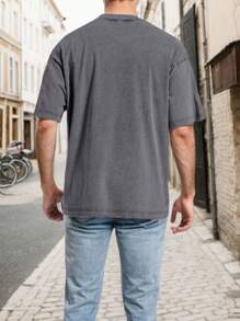 hoteel Men's Heavy Weight Crew Neck T-Shirt Men Premium Thick Tees Pre Shrunk Loose Fit Short Sleeve Hip Hop Longline Shirts - 深灰色 - 查看 2