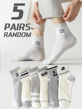 5 par skarpetek unisex w paski, kratkę i grafikę do połowy łydki, wygodne, modne i swobodne na wiosnę/lato
