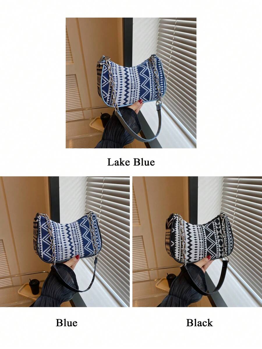 1 件几何图案女士单肩包链条手提包斜挎包少女小巧独特钱包多功能便携式拉链封口日常通勤包旅行度假超市下午茶购物派对节日礼物