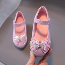 Zapatos de princesa con lazo de cristal para niñas, tacones altos, nuevo estilo, zapatos de cristal para actuaciones, modelo de vestido, desfile, zapatos de princesa con lazo - Rosa - Ver 11