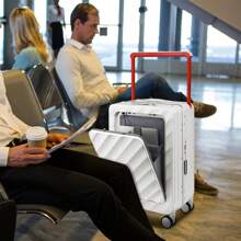 Somago 20 Inch Carry On Luggage Wide Handle Suitcase With Front Compartment 22x14x9 Aluminum Framed PC Hardside No Zipper Business Baggage With Spinner Wheels USB Charging Port TSA Lock - White - View 3