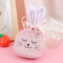 1pc Easter Bunny Drawstring Egg Gift Bag, Rabbit Face Stamping Craft Candy Bag, Suitable As Easter Party Decor Gift Bag For All Ages