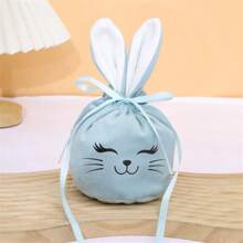 1pc Easter Bunny Drawstring Egg Gift Bag, Rabbit Face Stamping Craft Candy Bag, Suitable As Easter Party Decor Gift Bag For All Ages