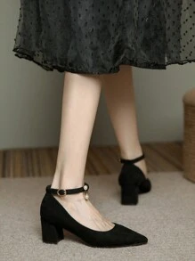 Black Dress Pearls Mid Heel Pumps For Women, French Style Elegant Formal Shoes Suitable For Skirts, Spring