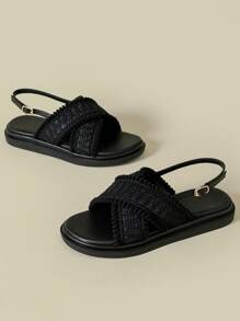 Women's Thick Sole Strap Buckle Sandals With Tassel Braided Bohemian Style, Black Retro Open Toe Non-Slip Comfortable Summer New Platform Wedge Heel Beach Roman Shoes