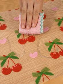 1 rolă de căptușeală de raft neadeziv pentru dulap de bucătărie roșu cireș model căptușeală sertar căptușeală anti-alunecare pentru frigider căptușeală EVA impermeabilă rezistentă la ulei căptușeală transparentă pentru dulap cu fructe imprimate covoraș de masă.