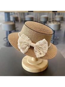 2pcs/Set Girls Princess Straw Hat & Bag, Cute Floral & Bow Design, Summer Beach Hat & Bag Set, Versatile For Daily Wear