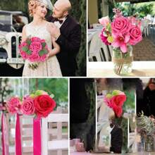 10/30/50支象牙色泡沫仿真玫瑰花，带茎，适用于DIY婚礼花束、新娘送礼会中心装饰品、派对餐桌装饰、情人节和母亲节装饰、生日和毕业礼物（塑料材质，需要组装，用力拉扯易碎） - 玫紅色 - 查看 6