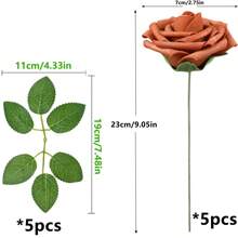 10/30/50支象牙色泡沫仿真玫瑰带茎，适用于DIY婚礼花束、新娘送礼会中心装饰品、派对餐桌装饰、情人节和母亲节装饰、生日和毕业礼物（不含纸盒） - 橘色 - 查看 9
