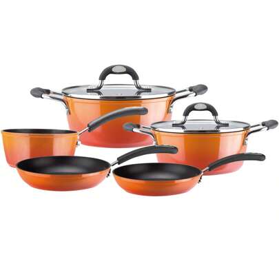 Vitrex Set da 7 pezzi per la cucina Fuego Outlet, con rivestimento antiaderente a doppio strato, realizzato in alluminio extra spesso, adatto a tutti i tipi di piano cottura, inclusa induzione, contiene una pentola, una casseruola, una casseruola e una coppia di padelle