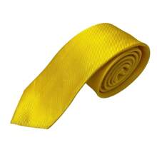 Premium Solid Plain Striped Slim Twill Tie - Yellow - View 2