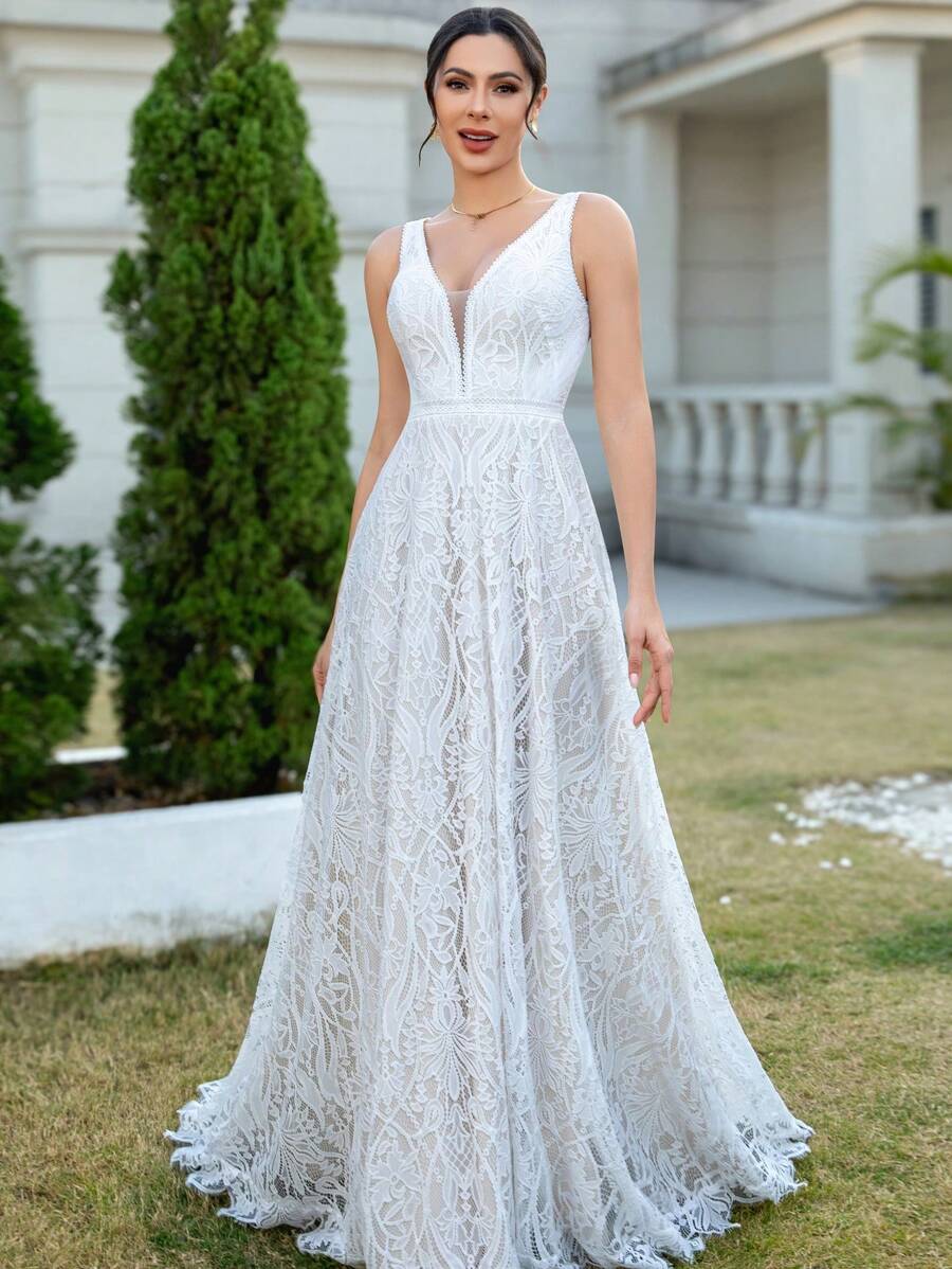 Lace Boho Wedding Dress For Bride Aline Bride Gowns - ivory - View 1