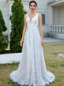 Lace Boho Wedding Dress For Bride Aline Bride Gowns - ivory - View 3