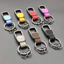 Customizable Engraving Matte Cowhide Genuine Leather Cross-Border DIY Keychain Pendant, Zinc Alloy Car Accessory