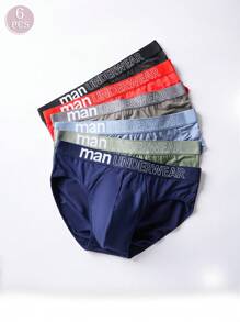 6pcs Men's Fashion Elastic 'MEN' Print Briefs, Comfortable Sportswear Underwear, Plus Size Available