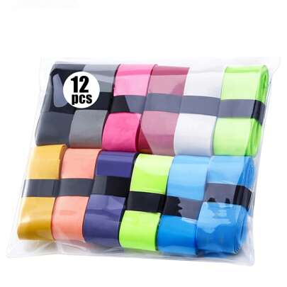 12pcs/6pcs Outdoor Solid Color Tennis Badminton Racket Anti Slip Tennis Racket Hand Tape, Tennis Racket Accessories