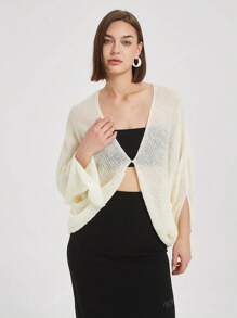 Simple Solid Color Batwing Sleeve Casual Cardigan, Spring/Autumn