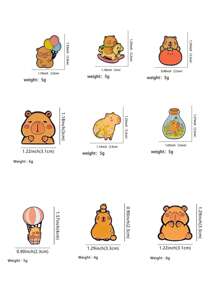 9Pcs Cute Capybara Enamel Pins Cartoon Animal Brooches Badge Lapel Pin For Backpack Clothes Accessories Kawaii Jewelry Birthday Gifts