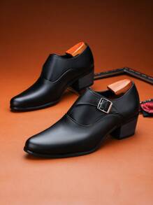 New Fashion Low-Top Solid Color Pointed Toe High Heel Small Leather Shoes, Thick Sole Elevator Business Social Dancing Party Wedding Campus Casual Vacation Loafers, Versatile