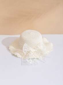 1/2pcs Children's Sun Hat, Girls' New Summer Straw Hat, Baby Travel Sun Protection Beach Hat, Fresh Bucket Hat, Cute European And American Cat Eye Glasses, Children's Fashionable Glasses - White - View 4