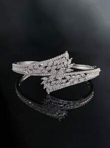 1 件新款设计锆石叶时尚手镯，优雅简约百搭女士袖口手链，适合日常通勤