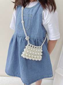 1 件迷你手工串珠珍珠斜挎包，时尚口红编织包，适合女孩 - 均碼 - 查看 2